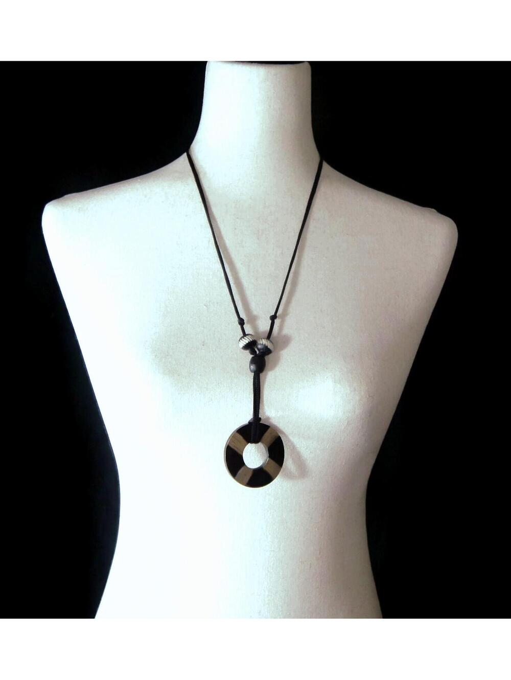 Artisanal Rustic Tribal Black and Gold 18" Beaded Necklace.